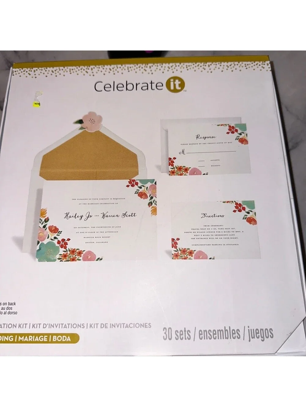 NEW Customizable Wedding Invitation & RSVP & Direction & Envelopes 30 Sets 180pc